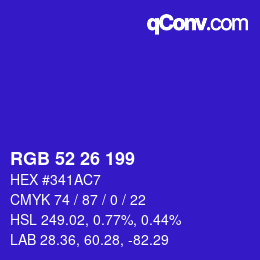 Color code: RGB 52 26 199 | qconv.com