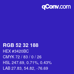 Color code: RGB 52 32 188 | qconv.com