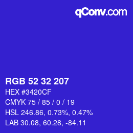 Color code: RGB 52 32 207 | qconv.com