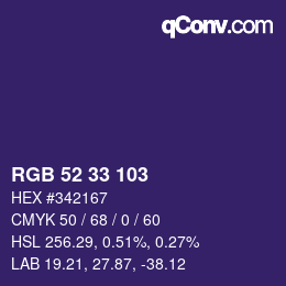 Color code: RGB 52 33 103 | qconv.com