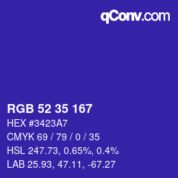 Color code: RGB 52 35 167 | qconv.com