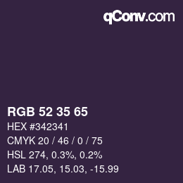 Color code: RGB 52 35 65 | qconv.com