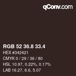 カラーコード: RGB 52 36.8 33.4 | qconv.com
