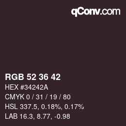 Code couleur: RGB 52 36 42 | qconv.com
