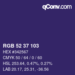 颜色代码: RGB 52 37 103 | qconv.com
