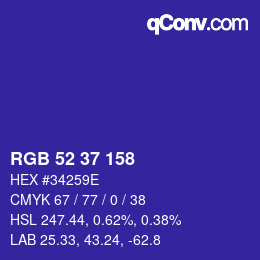 Color code: RGB 52 37 158 | qconv.com