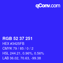 Color code: RGB 52 37 251 | qconv.com