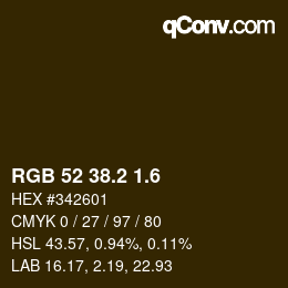カラーコード: RGB 52 38.2 1.6 | qconv.com