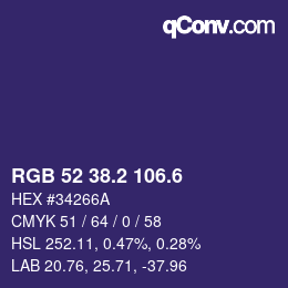カラーコード: RGB 52 38.2 106.6 | qconv.com