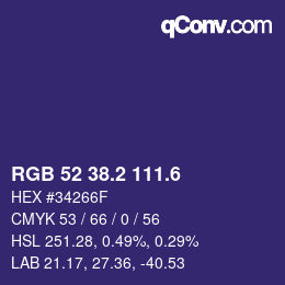 カラーコード: RGB 52 38.2 111.6 | qconv.com