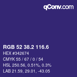 カラーコード: RGB 52 38.2 116.6 | qconv.com