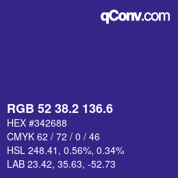 カラーコード: RGB 52 38.2 136.6 | qconv.com