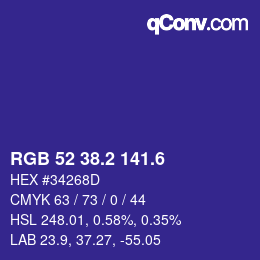 カラーコード: RGB 52 38.2 141.6 | qconv.com