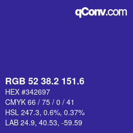カラーコード: RGB 52 38.2 151.6 | qconv.com