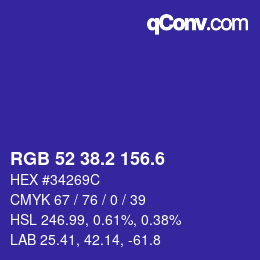 カラーコード: RGB 52 38.2 156.6 | qconv.com