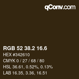 カラーコード: RGB 52 38.2 16.6 | qconv.com