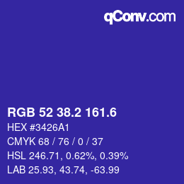 カラーコード: RGB 52 38.2 161.6 | qconv.com