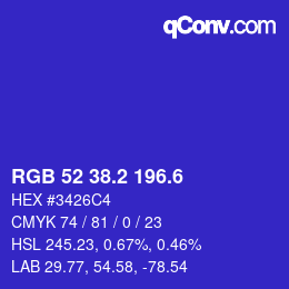 カラーコード: RGB 52 38.2 196.6 | qconv.com