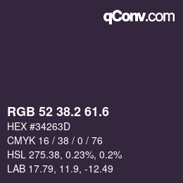 カラーコード: RGB 52 38.2 61.6 | qconv.com