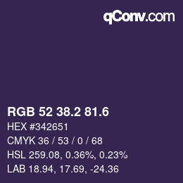 カラーコード: RGB 52 38.2 81.6 | qconv.com