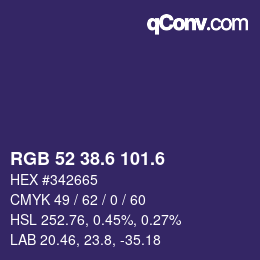 カラーコード: RGB 52 38.6 101.6 | qconv.com