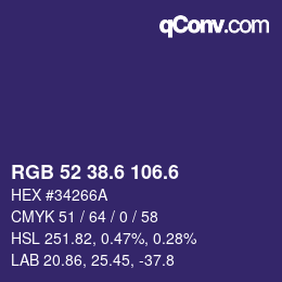 カラーコード: RGB 52 38.6 106.6 | qconv.com