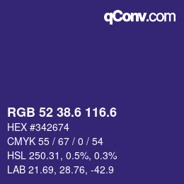 カラーコード: RGB 52 38.6 116.6 | qconv.com