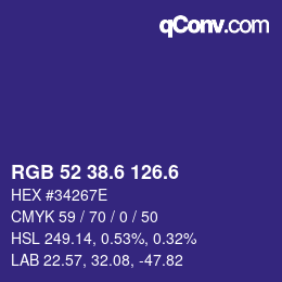 カラーコード: RGB 52 38.6 126.6 | qconv.com