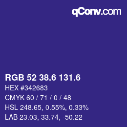 カラーコード: RGB 52 38.6 131.6 | qconv.com