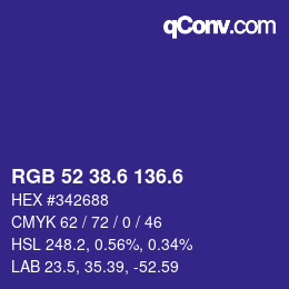 カラーコード: RGB 52 38.6 136.6 | qconv.com
