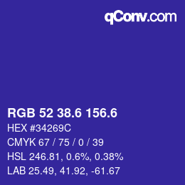 カラーコード: RGB 52 38.6 156.6 | qconv.com