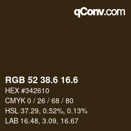 カラーコード: RGB 52 38.6 16.6 | qconv.com