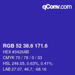 カラーコード: RGB 52 38.6 171.6 | qconv.com