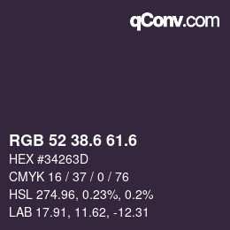 カラーコード: RGB 52 38.6 61.6 | qconv.com