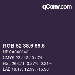 カラーコード: RGB 52 38.6 66.6 | qconv.com