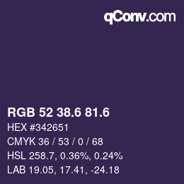 カラーコード: RGB 52 38.6 81.6 | qconv.com