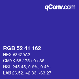 Color code: RGB 52 41 162 | qconv.com