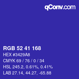 Color code: RGB 52 41 168 | qconv.com