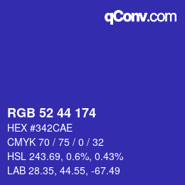 Color code: RGB 52 44 174 | qconv.com