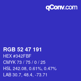 颜色代码: RGB 52 47 191 | qconv.com