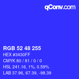 Color code: RGB 52 48 255 | qconv.com