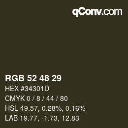 颜色代码: RGB 52 48 29 | qconv.com