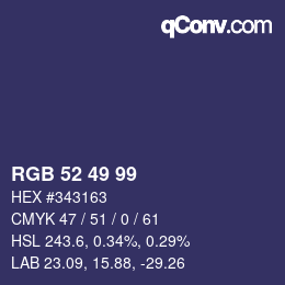 Color code: RGB 52 49 99 | qconv.com
