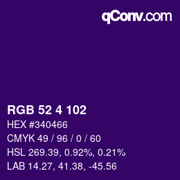 Color code: RGB 52 4 102 | qconv.com