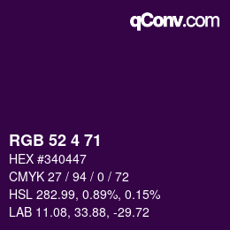 Color code: RGB 52 4 71 | qconv.com