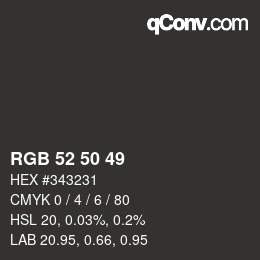 Código de color: RGB 52 50 49 | qconv.com