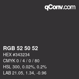 Código de color: RGB 52 50 52 | qconv.com
