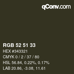 カラーコード: RGB 52 51 33 | qconv.com