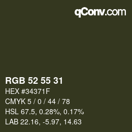 Color code: RGB 52 55 31 | qconv.com
