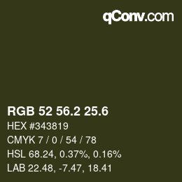 カラーコード: RGB 52 56.2 25.6 | qconv.com